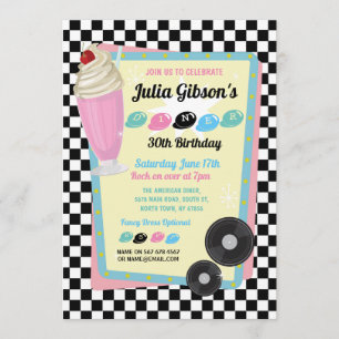 Invitation 1950 Diner Anniversaire Rétro Cinquante ans Invita