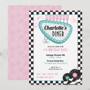 Invitation 1950 Retro Diner fête d'anniversaire thème