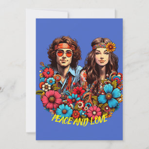 Invitation 1960 Hippie Couple enfant à fleurs Peace & Love ar