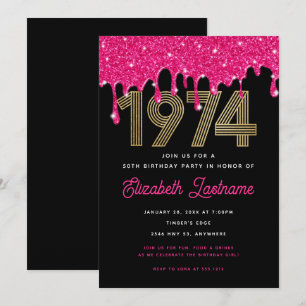 Invitation 1974 Parties scintillant rose goutte 50e anniversa