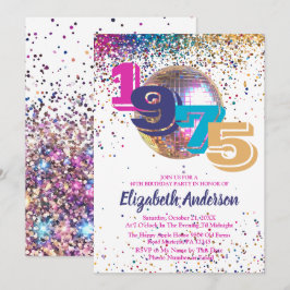 Invitation 1975 Colorful Disco 50th Birthday Party Customizab