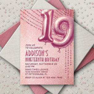 Invitation 19e anniversaire Ado fille Rose or