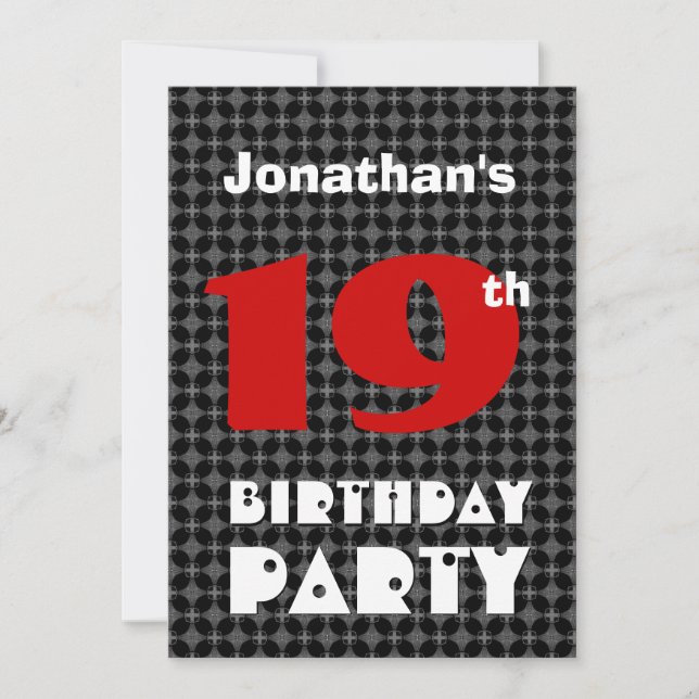 Invitation 19e anniversaire Ado moderne Motif noir et blanc (Devant)