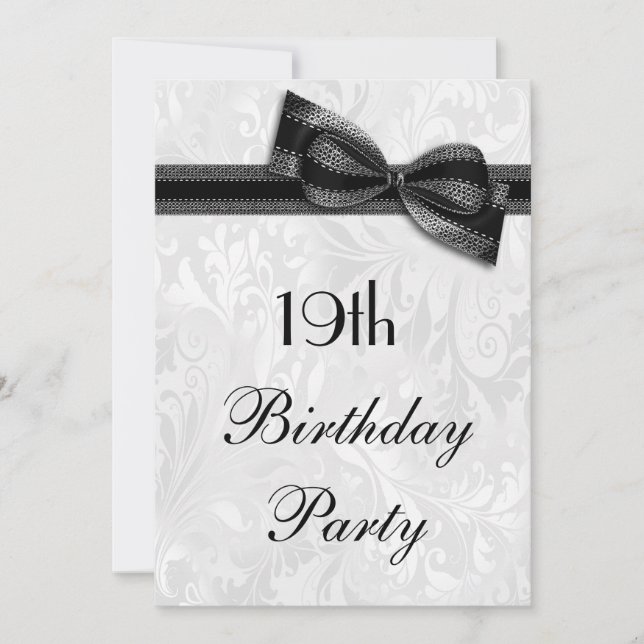 Invitation 19e anniversaire Damask et Faux Bow (Devant)