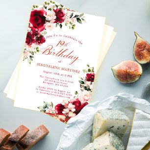 Invitation 19e anniversaire Rose rose rose rose rose rose poi