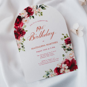 Invitation 19e anniversaire Rose rose rose rose rosée arche f