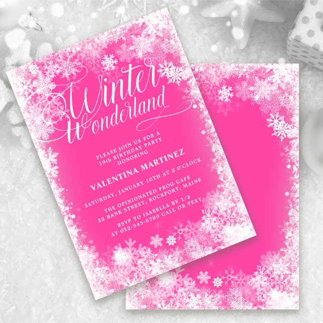 Invitation 19e fête d'anniversaire Winter Wonderland Rose (Créateur téléchargé)
