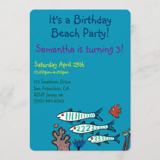 Invitation 1, 2, 3 poissons avec de petits poissons et corail