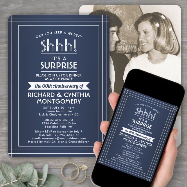 Invitation 1 Anniversaire photo Surprise Party Marine Bleu Bl (Créateur téléchargé)
