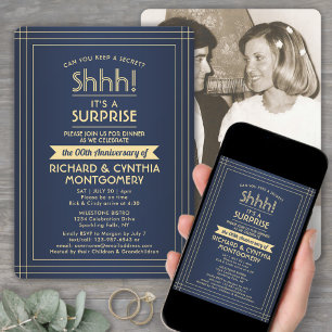 Invitation 1 Anniversaire photo Surprise Party Marine Blue Go