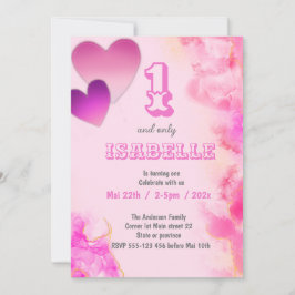 Invitation 1 et seulement coeurs roses et anniversaire d'encr
