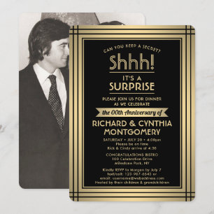 Invitation 1 Photo Anniversaire Fête Surprise Noir et Or