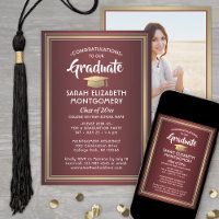 1 Photo Elegant Bourgogne Red and Gold Graduation