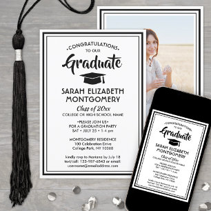 Invitation 1 Photo Simple Kraft et Black Rustic Graduation
