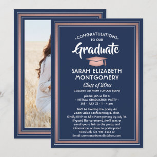 Invitation 1 Photo Virtual Graduation Party Marine bleu et ro