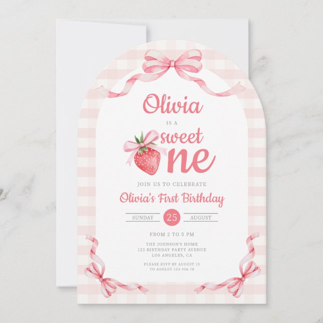 Invitation 1 Sweet One Strawberry Girl 1st Birthday (Devant)