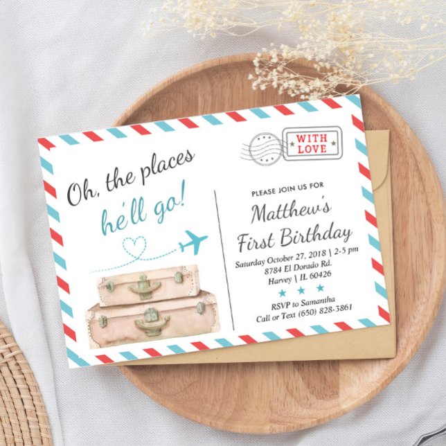 Invitation 1er 2e 3e avion de voyage Anniversaire (Créateur téléchargé)