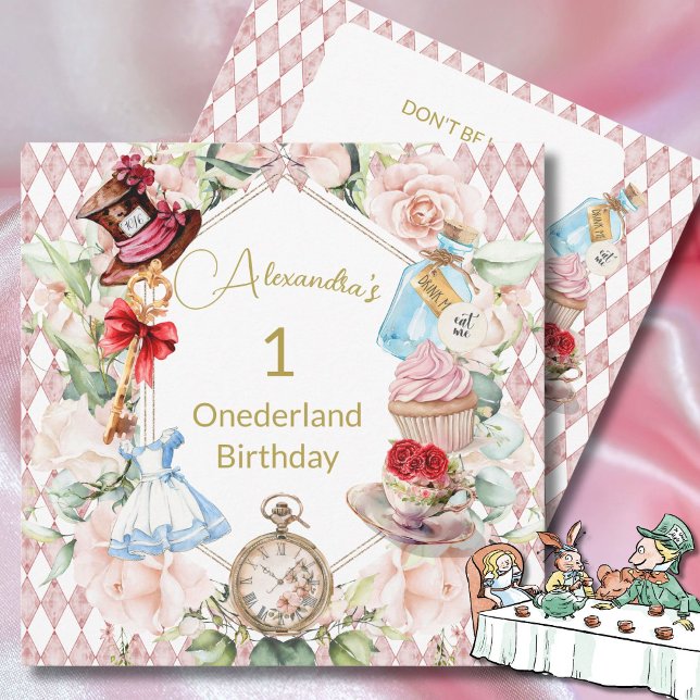 Invitation 1er Anniversaire Alice Au Pays des Merveilles Flor (Créateur téléchargé)