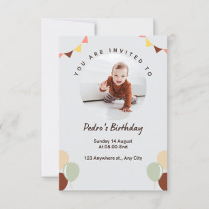 INVITATION 1ER ANNIVERSAIRE AVEC BALLON ET PHOTO