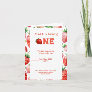 Invitation 1er anniversaire avec cadre de fraise motif