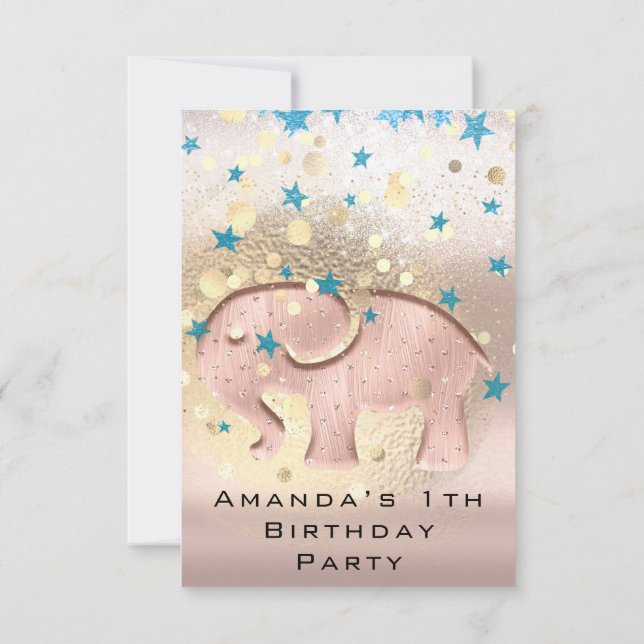 Invitation 1er anniversaire Baby shower Elephant Gold Confett (Dos)
