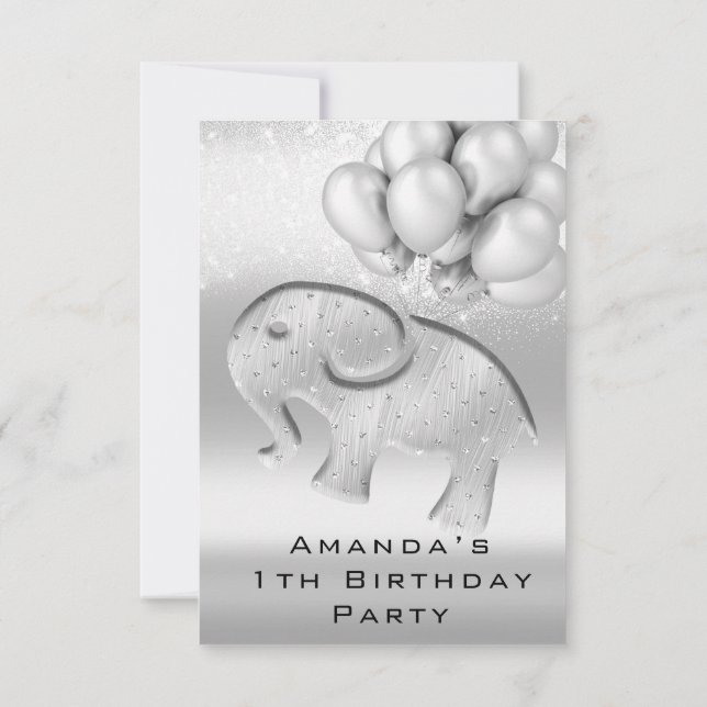 Invitation 1er anniversaire Baby shower Grey Elephant Ballons (Dos)