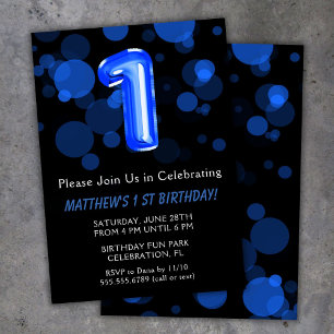 Invitation 1er anniversaire Ballons Enfants Blue Boy Party