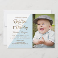 1er Anniversaire Baptême Photo Blue Gold Glitte Cu