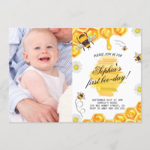 Invitation 1er anniversaire Bee Honey Girl Première photo