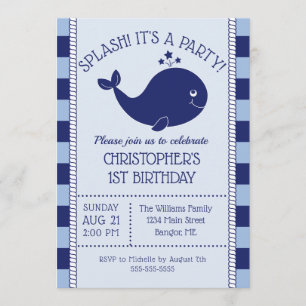 Invitation 1er anniversaire Bleu de baleine bleue Nautique Gr