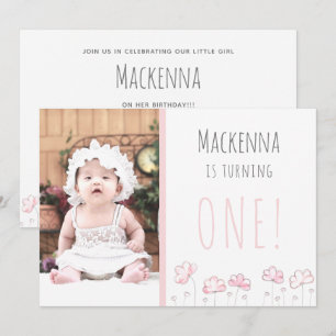 Invitation 1er Anniversaire Blush Pink Simple Girls Photo