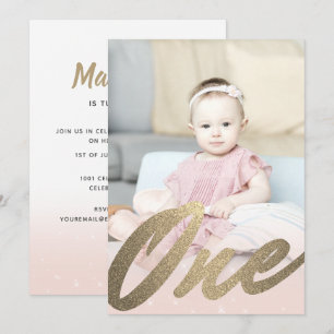 Invitation 1er Anniversaire Blush Rose Gold Girls Photo