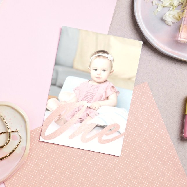 Invitation 1er Anniversaire Blush Rose Rose Gold Girl Photo (Créateur téléchargé)