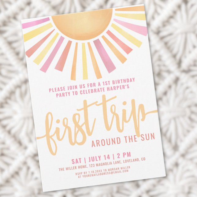 Invitation 1er Anniversaire Boho Premier Voyage Autour Du Sol (1st Birthday Boho First Trip Around The Sun Invitation)