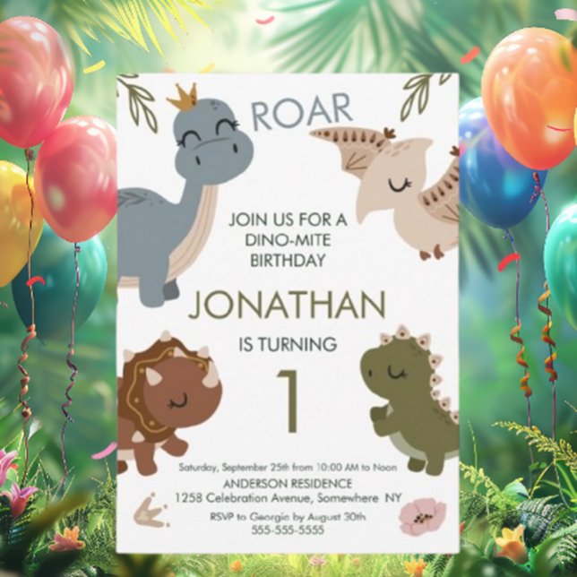Invitation 1er Anniversaire Boho thème Dinosaures (Can’t wait to celebrate together in this amazing world of dinosaurs!)