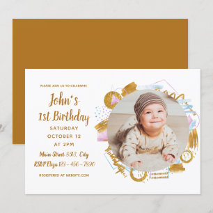 Invitation 1er anniversaire - Cadre photo doré délicieux