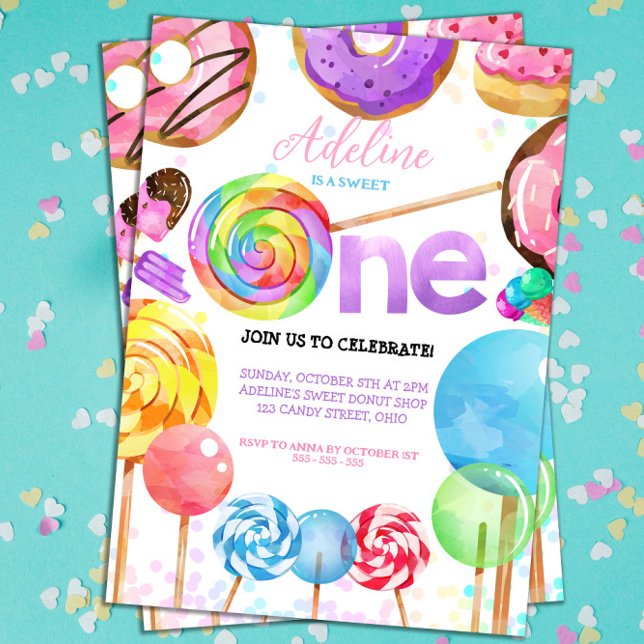 Invitation 1er anniversaire Candyland Lollypop sucré bonbons (Sweet One Birthday Candy Invitation!)