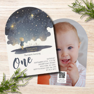Invitation 1er Anniversaire Céleste Étoiles Aquarelle Garçon