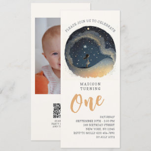 Invitation 1er Anniversaire Celestial Star Aquarelle Girl Mod