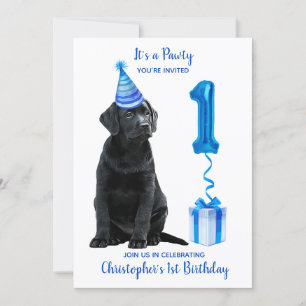 Invitation 1er Anniversaire Chiot Thème Pawty - Chien bleu mi