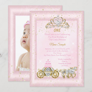 Invitation 1er anniversaire Cinderella Blush Pink Carriage