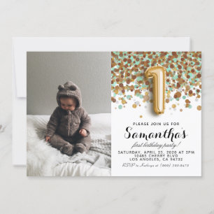 Invitation 1er anniversaire Confetti Portrait