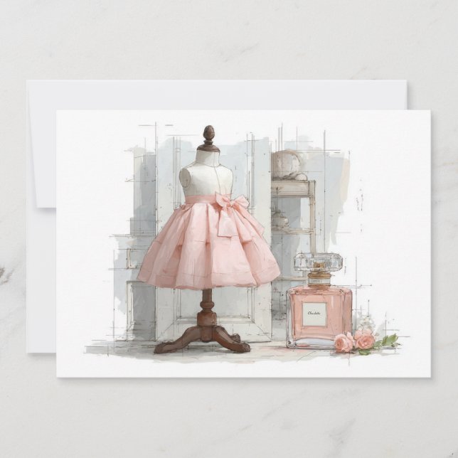 Invitation 1er Anniversaire Couture Blush Parfum Thème (Devant)