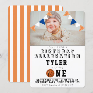 Invitation 1er anniversaire Cute Basketball Balls Kids Photo 