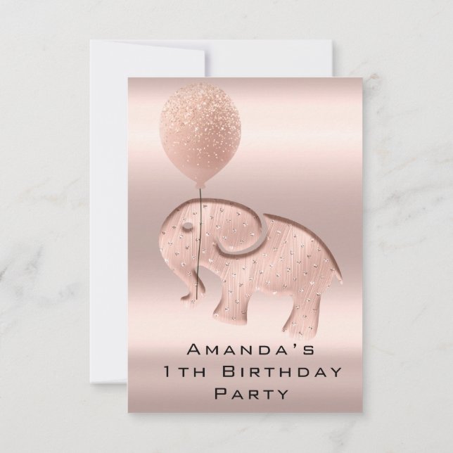 Invitation 1er anniversaire de fête Rose douche Elephant Girl (Dos)