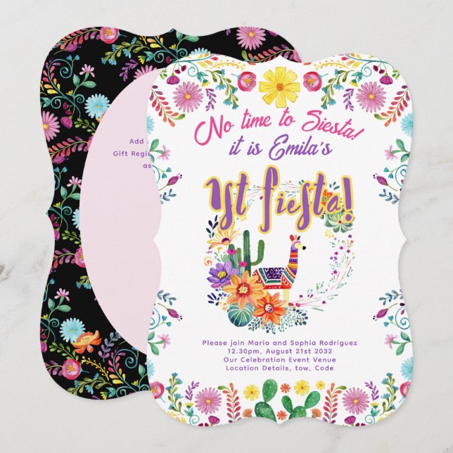 Invitation 1er anniversaire de fêtes pour une fille Folkart F (Devant / Derrière)