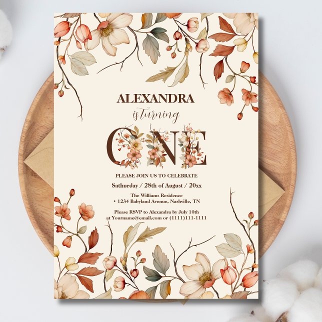 Invitation 1er anniversaire de la petite fille esthétique Fle (Créateur téléchargé)