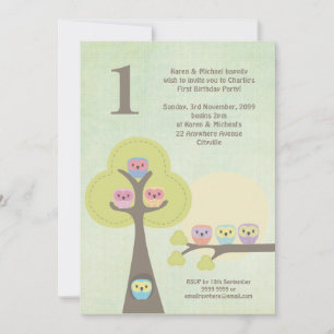 Invitation 1er anniversaire de la soirée rose Owls Cute Invit