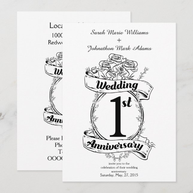 Invitation 1er anniversaire de mariage (Devant / Derrière)