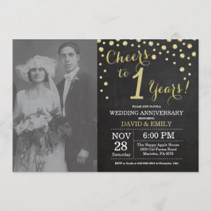 Invitation 1er anniversaire de mariage tableau noir et or